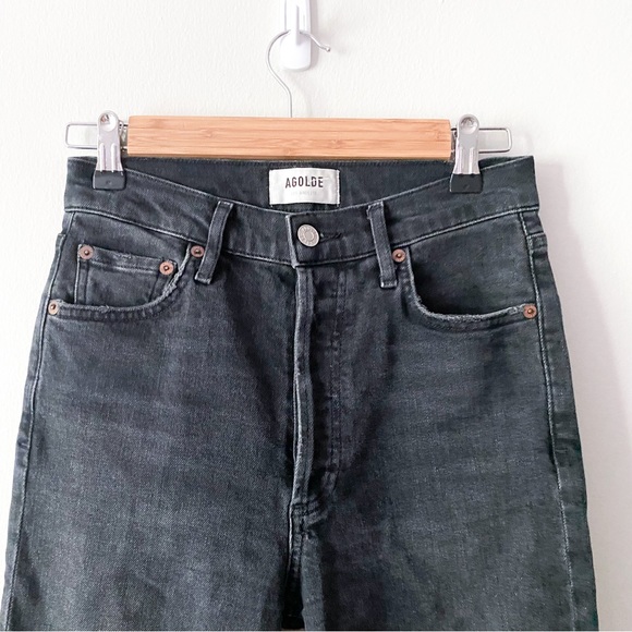 Agolde Nico High Rise Distressed Skinny Jeans In Black Cassette Size 25 - Picture 3 of 12